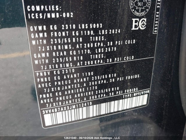 3VV4B7AX3JM112419 Volkswagen Tiguan Sel Premium