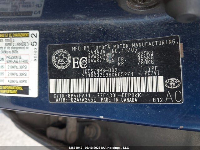 Продаж на аукціоні авто 2006 Toyota Corolla, vin: 2T1BR32E96C605271, номер лоту: 12631042