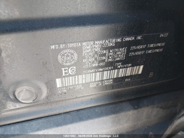 2022 Toyota Rav4 Hybrid Le მანქანა იყიდება აუქციონზე, vin: 2T3BWRFV3NW139301, აუქციონის ნომერი: 12631062
