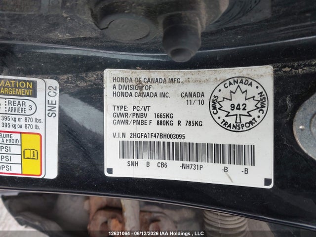 2011 Honda Civic Dx-g მანქანა იყიდება აუქციონზე, vin: 2HGFA1F47BH003095, აუქციონის ნომერი: 12631064