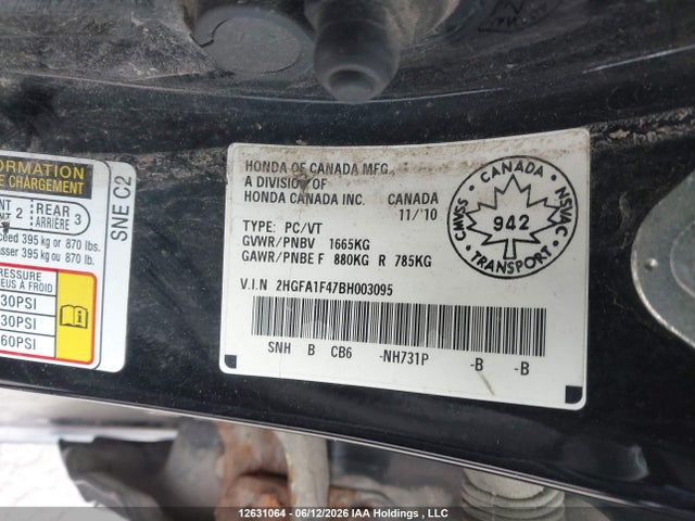 2011 Honda Civic Dx-g მანქანა იყიდება აუქციონზე, vin: 2HGFA1F47BH003095, აუქციონის ნომერი: 12631064