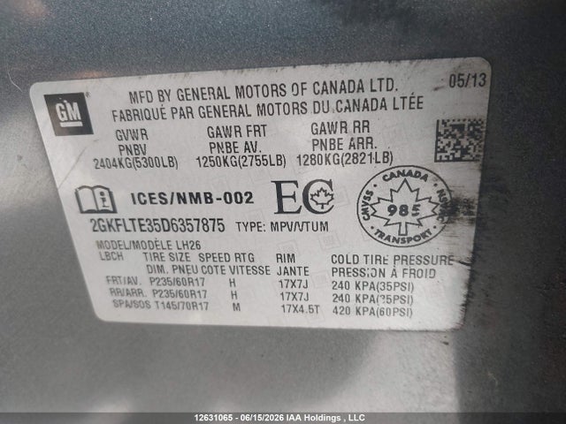 Продаж на аукціоні авто 2013 Gmc Terrain Sle-2, vin: 2GKFLTE35D6357875, номер лоту: 12631065