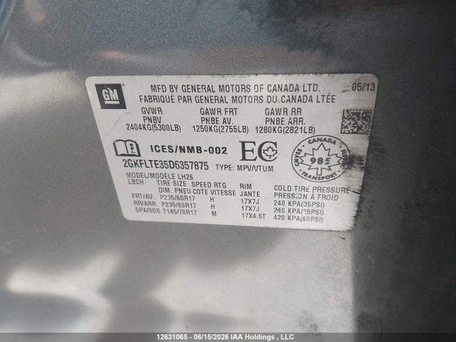 Продаж на аукціоні авто 2013 Gmc Terrain Sle-2, vin: 2GKFLTE35D6357875, номер лоту: 12631065