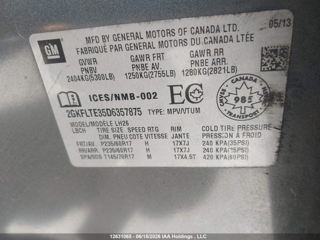 Продаж на аукціоні авто 2013 Gmc Terrain Sle-2, vin: 2GKFLTE35D6357875, номер лоту: 12631065