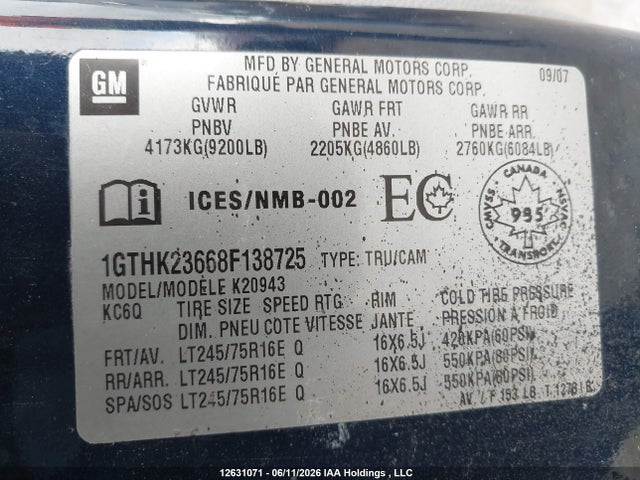 Продажа на аукционе авто 2008 Gmc Sierra K2500 Heavy Duty, vin: 1GTHK23668F138725, номер лота: 12631071