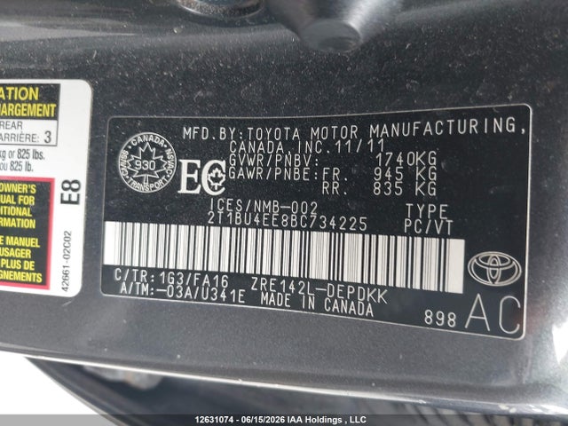 Aukcja sprzedaży 2011 Toyota Corolla, vin: 2T1BU4EE8BC734225, numer aukcji: 12631074