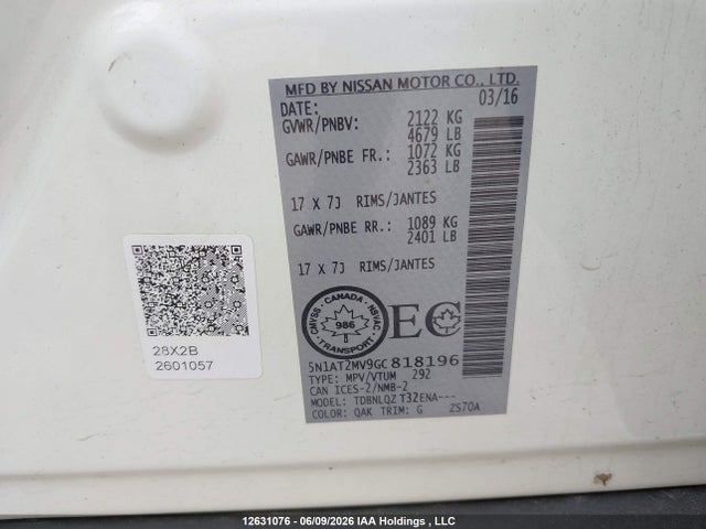 Nissan Rogue 2016 5N1AT2MV9GC818196 Image 9