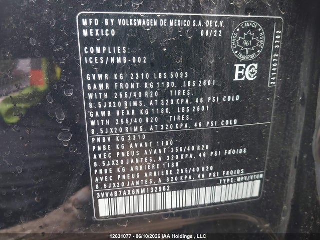 3VV4B7AX6NM132962 Volkswagen Tiguan Highline R-line