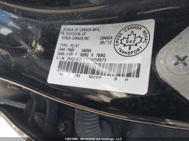 Продажа на аукционе авто 2012 Honda Civic Lx, vin: 2HGFB2F43CH054873, номер лота: 12631090