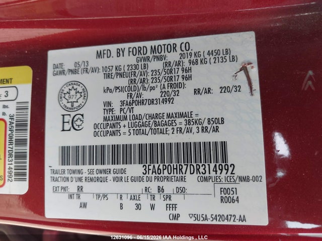 Продажа на аукционе авто 2013 Ford Fusion Se, vin: 3FA6P0HR7DR314992, номер лота: 12631096