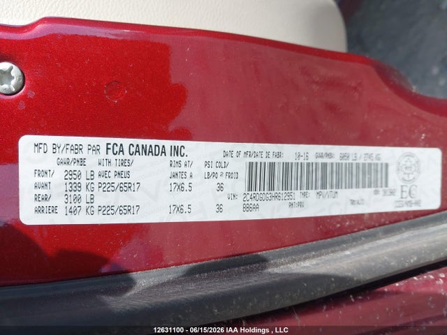 12631100 :رقم المزاد ، 2C4RDGDG3HR612951 vin ، 2017 Dodge Grand Caravan Crew مزاد بيع