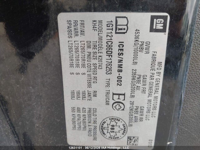 12631101 :رقم المزاد ، 1GT121C86DF176253 vin ، 2013 Gmc Sierra 2500hd Slt مزاد بيع