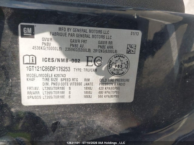 12631101 :رقم المزاد ، 1GT121C86DF176253 vin ، 2013 Gmc Sierra 2500hd Slt مزاد بيع