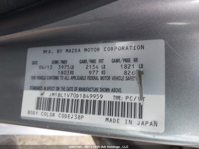 2013 Mazda Mazda3 Gs-sky მანქანა იყიდება აუქციონზე, vin: JM1BL1V70D1849959, აუქციონის ნომერი: 12631163