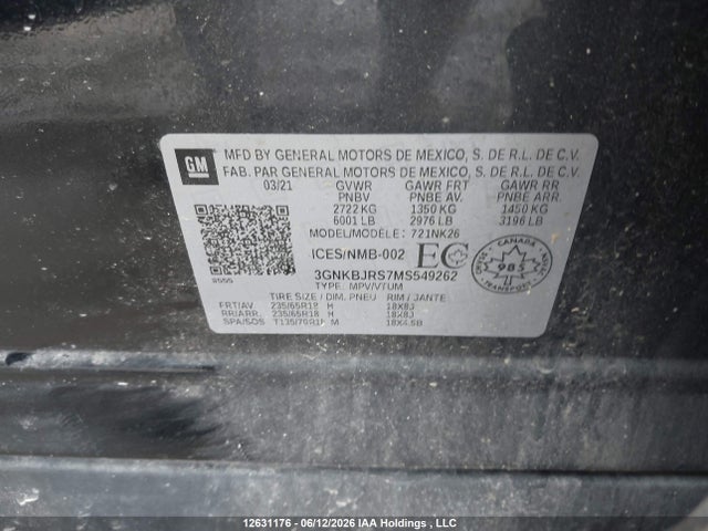 Продаж на аукціоні авто 2021 Chevrolet Blazer True North, vin: 3GNKBJRS7MS549262, номер лоту: 12631176