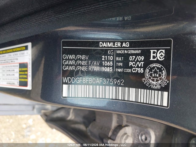 2010 Mercedes-benz C-class მანქანა იყიდება აუქციონზე, vin: WDDGF8FB0AF375962, აუქციონის ნომერი: 12631186