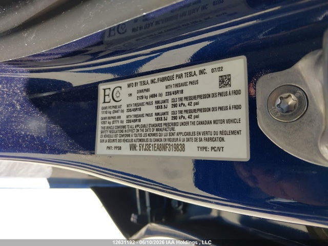 Tesla Model 3 Rwd/standard Range 2022 5YJ3E1EA8NF319838 Image 9