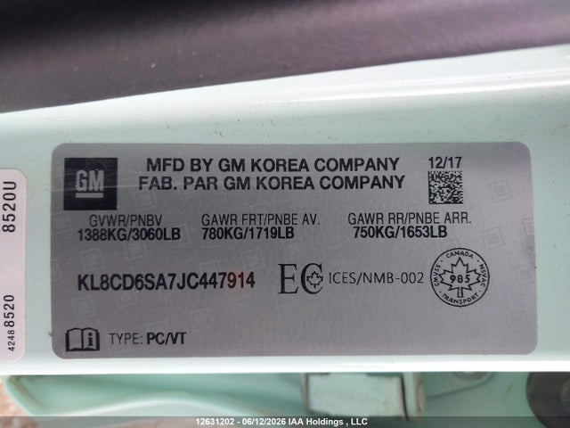 Продаж на аукціоні авто 2018 Chevrolet Spark 1lt Cvt, vin: KL8CD6SA7JC447914, номер лоту: 12631202