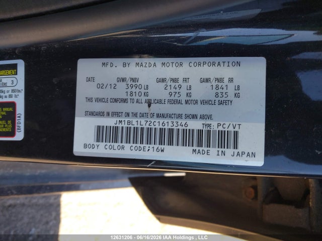 Aukcja sprzedaży 2012 Mazda Mazda3, vin: JM1BL1L72C1613346, numer aukcji: 12631206