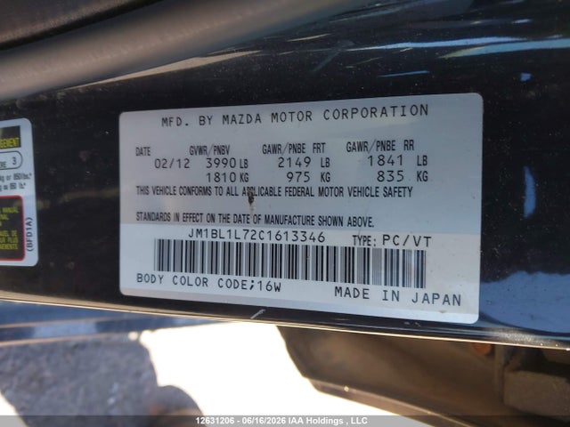 Aukcja sprzedaży 2012 Mazda Mazda3, vin: JM1BL1L72C1613346, numer aukcji: 12631206