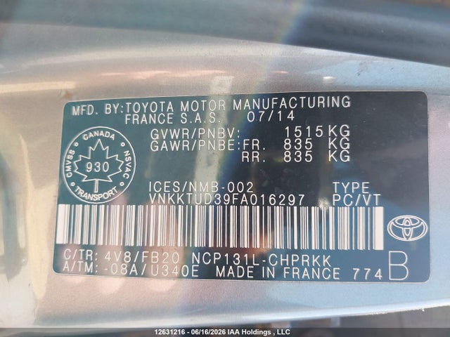 VNKKTUD39FA016297 Toyota Yaris