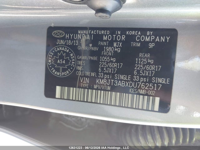 Продаж на аукціоні авто 2013 Hyundai Tucson Gl, vin: KM8JT3ABXDU762517, номер лоту: 12631223