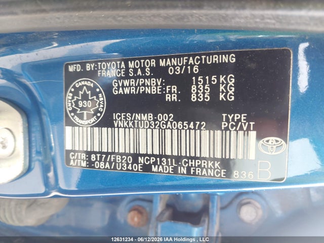 VNKKTUD32GA065472 Toyota Yaris L/le/se