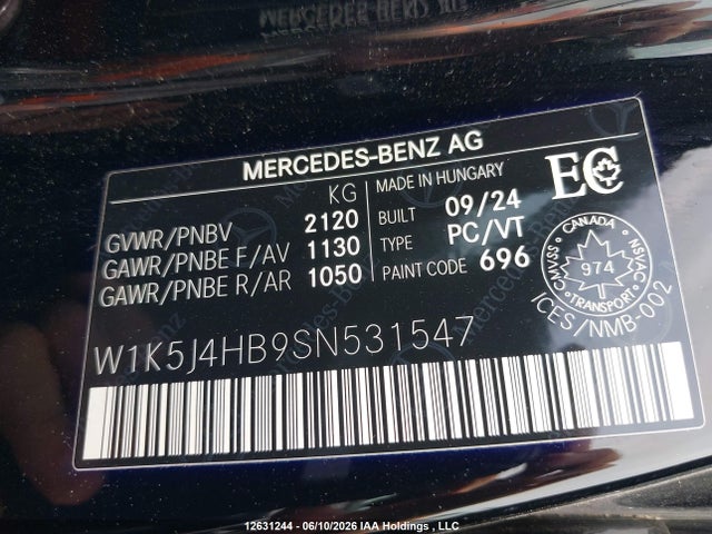 12631244 :رقم المزاد ، W1K5J4HB9SN531547 vin ، 2025 Mercedes-benz Cla 250 4matic مزاد بيع
