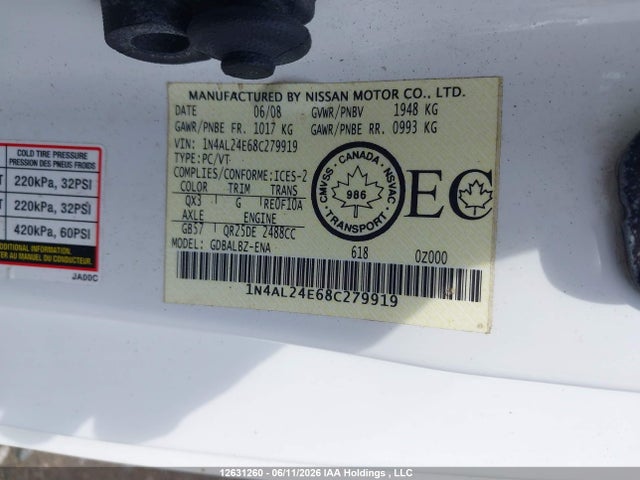 Aukcja sprzedaży 2008 Nissan Altima 2.5 S, vin: 1N4AL24E68C279919, numer aukcji: 12631260