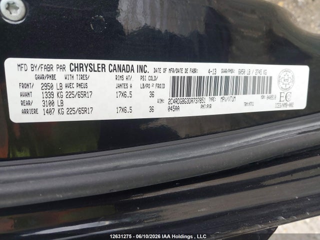 12631275 :رقم المزاد ، 2C4RDGBG3DR737851 vin ، 2013 Dodge Grand Caravan Se/sxt مزاد بيع