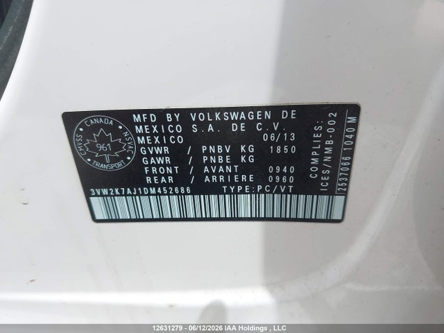 Продажа на аукционе авто 2013 Volkswagen Jetta 2.0l Trendline/2.0l Trendline+, vin: 3VW2K7AJ1DM452686, номер лота: 12631279