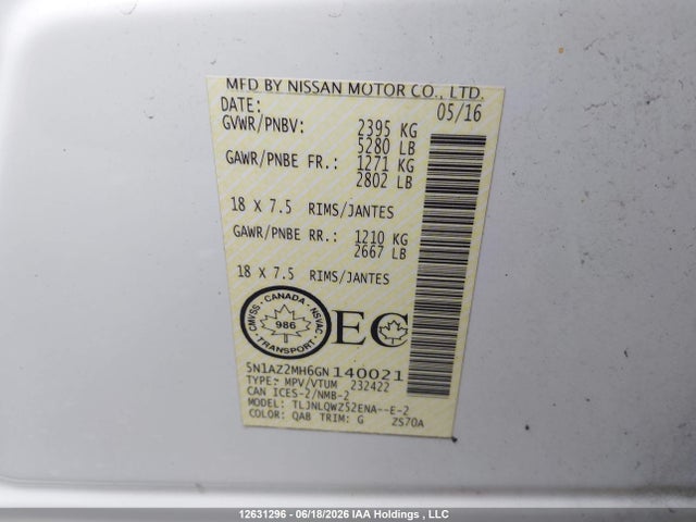 Aukcja sprzedaży 2016 Nissan Murano Platinum/sl/sv, vin: 5N1AZ2MH6GN140021, numer aukcji: 12631296