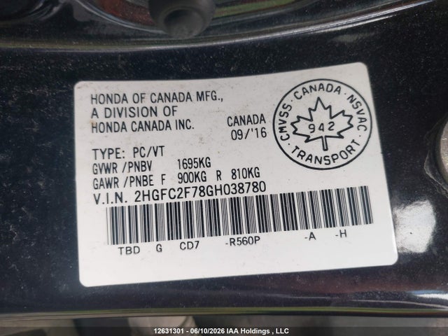 Honda Civic Ex 4dr 2016 2HGFC2F78GH038780 Image 9