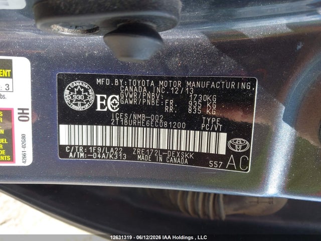 2014 Toyota Corolla S მანქანა იყიდება აუქციონზე, vin: 2T1BURHE6EC081200, აუქციონის ნომერი: 12631319