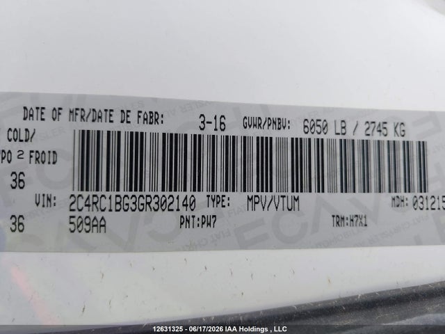 2C4RC1BG3GR302140 Chrysler Town &amp; Country Touring