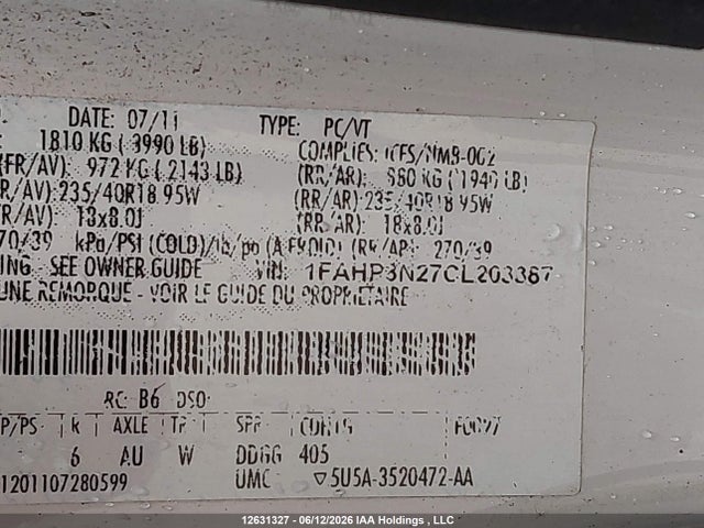 Продажа на аукционе авто 2012 Ford Focus Titanium, vin: 1FAHP3N27CL203387, номер лота: 12631327