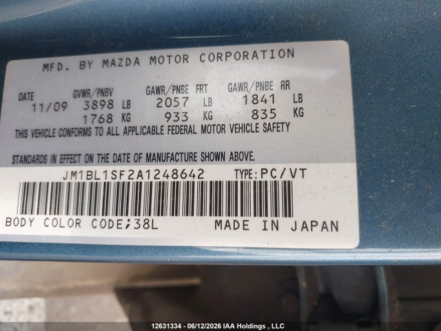 12631334 :رقم المزاد ، JM1BL1SF2A1248642 vin ، 2010 Mazda 3 I مزاد بيع
