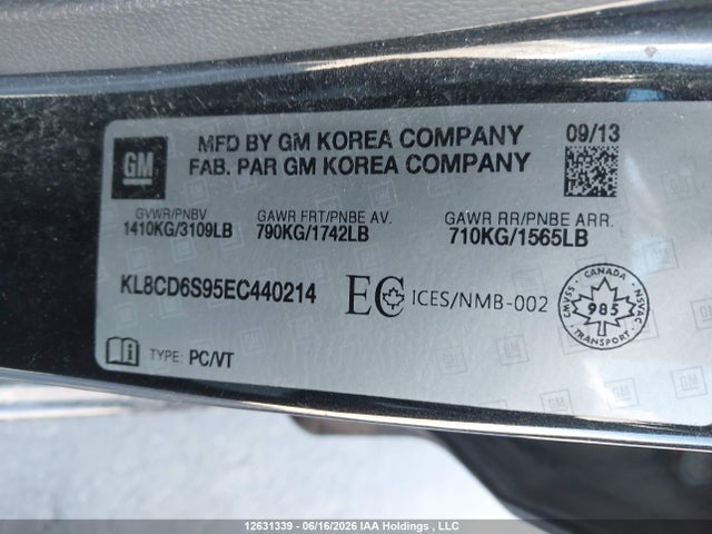 2014 Chevrolet Spark 1lt მანქანა იყიდება აუქციონზე, vin: KL8CD6S95EC440214, აუქციონის ნომერი: 12631339
