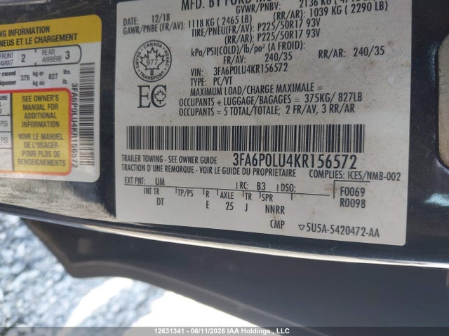 Ford FUSION SE 2019 3FA6P0LU4KR156572 Image 9