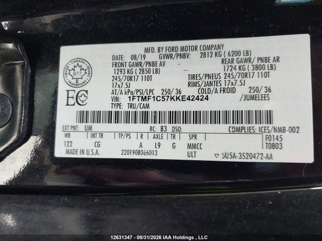 Ford F-150 Xl 2019 1FTMF1C57KKE42424 Image 10