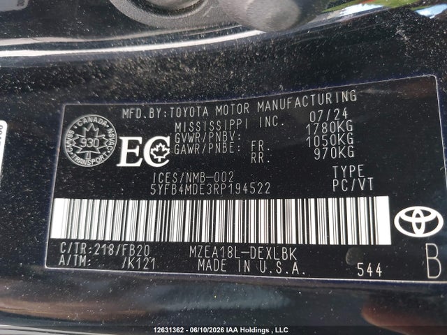 Продаж на аукціоні авто 2024 Toyota Corolla Le, vin: 5YFB4MDE3RP194522, номер лоту: 12631362