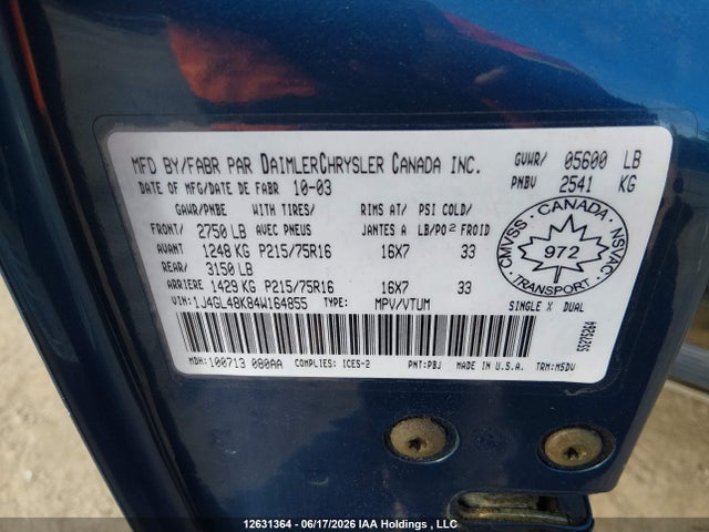Продаж на аукціоні авто 2004 Jeep Liberty Sport, vin: 1J4GL48K84W164855, номер лоту: 12631364