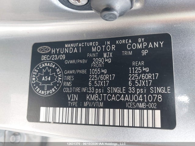 Продаж на аукціоні авто 2010 Hyundai Tucson Gl, vin: KM8JTCAC4AU041078, номер лоту: 12631370