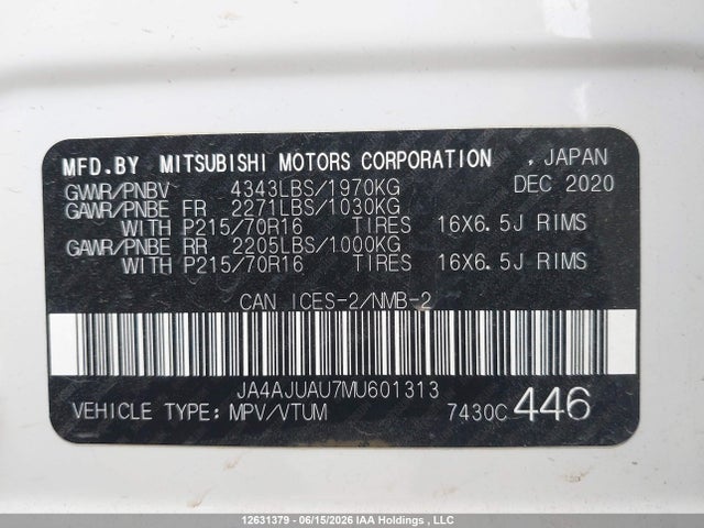 Продажа на аукционе авто 2021 Mitsubishi Rvr Es, vin: JA4AJUAU7MU601313, номер лота: 12631379