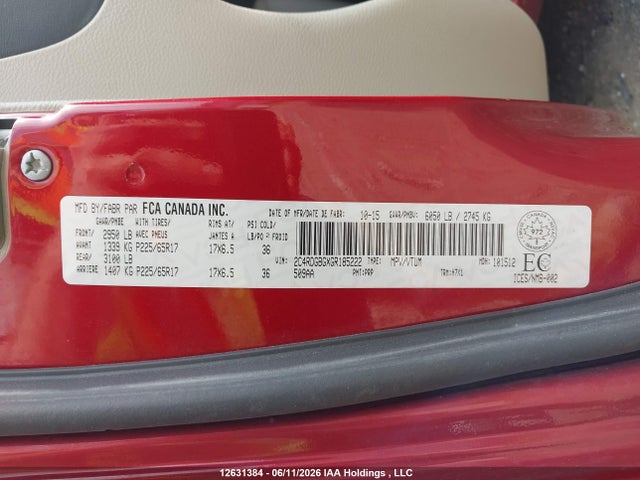 Aukcja sprzedaży 2016 Dodge Grand Caravan Se, vin: 2C4RDGBGXGR185222, numer aukcji: 12631384