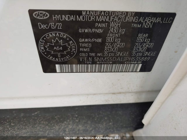 Продаж на аукціоні авто 2023 Hyundai Santa Fe Calligraphy, vin: 5NMS5DAL1PH535889, номер лоту: 12631407