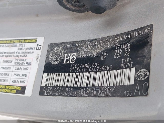 Aukcja sprzedaży 2010 Toyota Corolla Ce, vin: 2T1BU4EE0AC226085, numer aukcji: 12631409