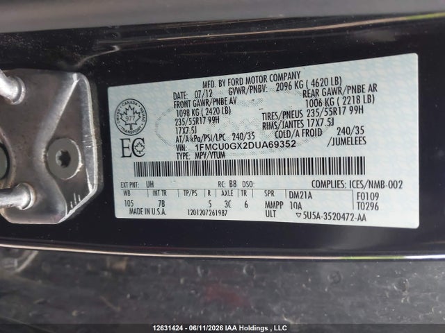 Продажа на аукционе авто 2013 Ford Escape, vin: 1FMCU0GX2DUA69352, номер лота: 12631424