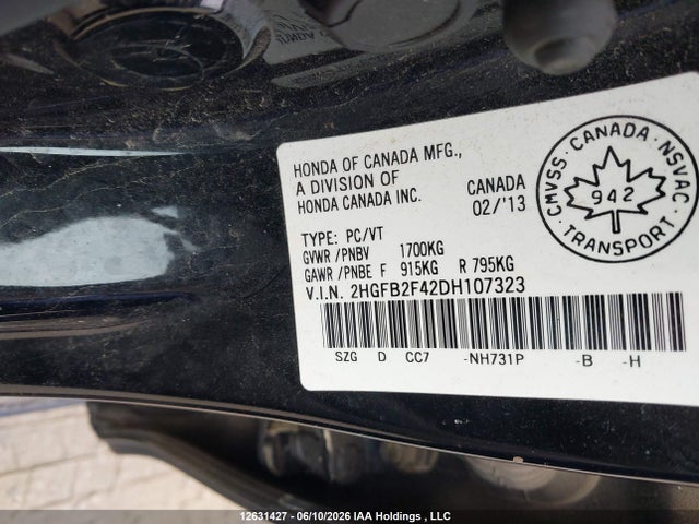 Продаж на аукціоні авто 2013 Honda Civic Lx, vin: 2HGFB2F42DH107323, номер лоту: 12631427