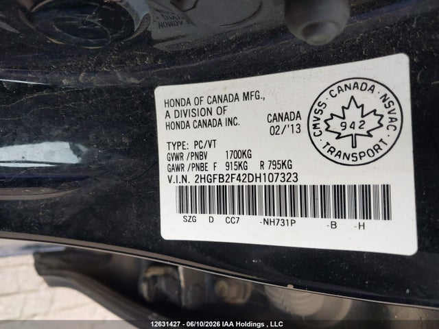Продаж на аукціоні авто 2013 Honda Civic Lx, vin: 2HGFB2F42DH107323, номер лоту: 12631427